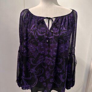 INC Purple & Black Blouse with Flowy Sleeves Size M